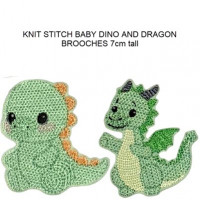 Knit Stitch Dragon and Baby Dino Brooches
