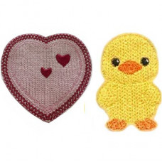 Knit Stitch Heart and Chick Brooches