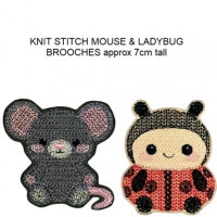 Knit Stitch Mouse and Ladybug Brooches