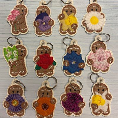 Ginger Birth Month Flowers Key Charms Complete Set