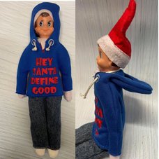 Elf Hoodie, Jeans and Trainers