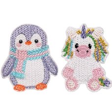 Knit Stitch Penguin and Unicorn Brooches