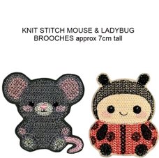 Knit Stitch Mouse and Ladybug Brooches