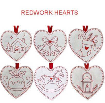 Redwork Hearts