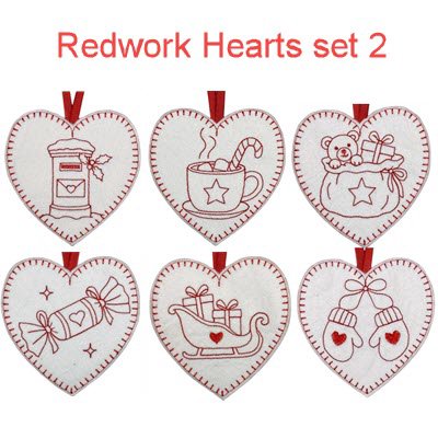 Redwork Hearts Set 2