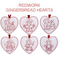 Redwork Gingerbread Hearts